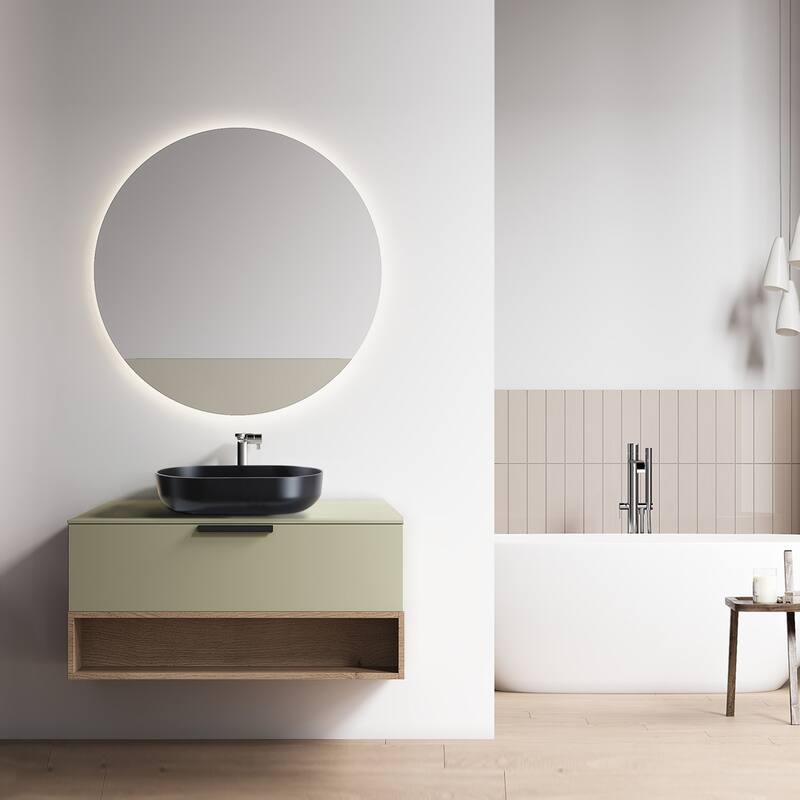 24" Modern Oval Above Bathroom Vessel Sink - Matte Black