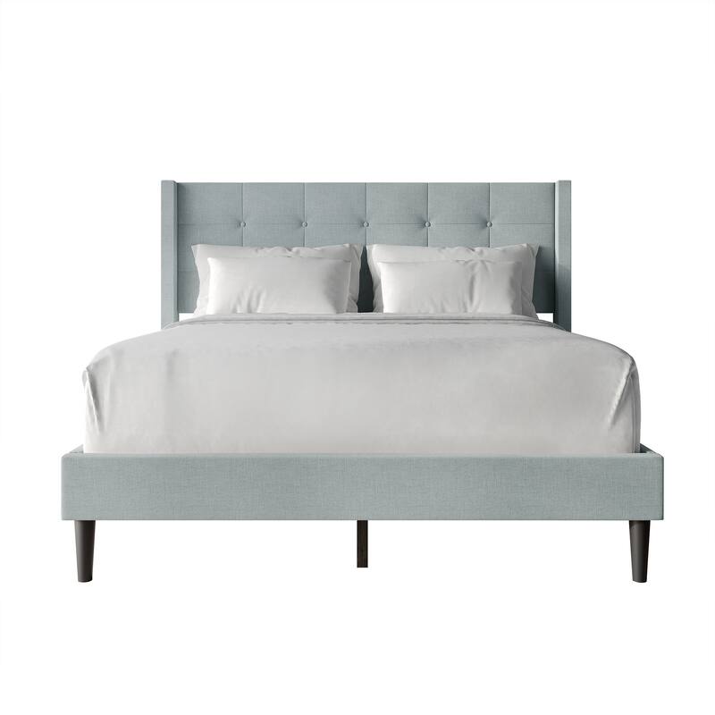 CraftPorch Elegance Wingback Upholstered Linen Bed - Light Blue - Queen