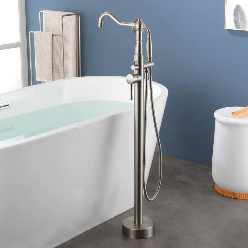 Freestanding Bathtub Faucet High Flow Rate Single Handle Floor Mounted Tub Faucets with Hand Sprayer Swivel Spout Tub Fillers
