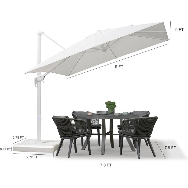 PURPLE LEAF White Square Cantilever Patio Umbrella With Base