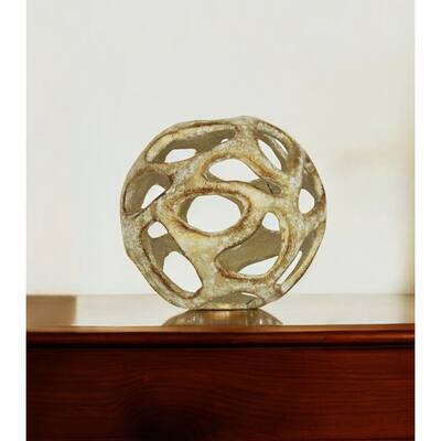HomeRoots 4" Gold Cast Iron Hand Painted Decorative Orb Tabletop Sculpture - 4' X '4' X '4