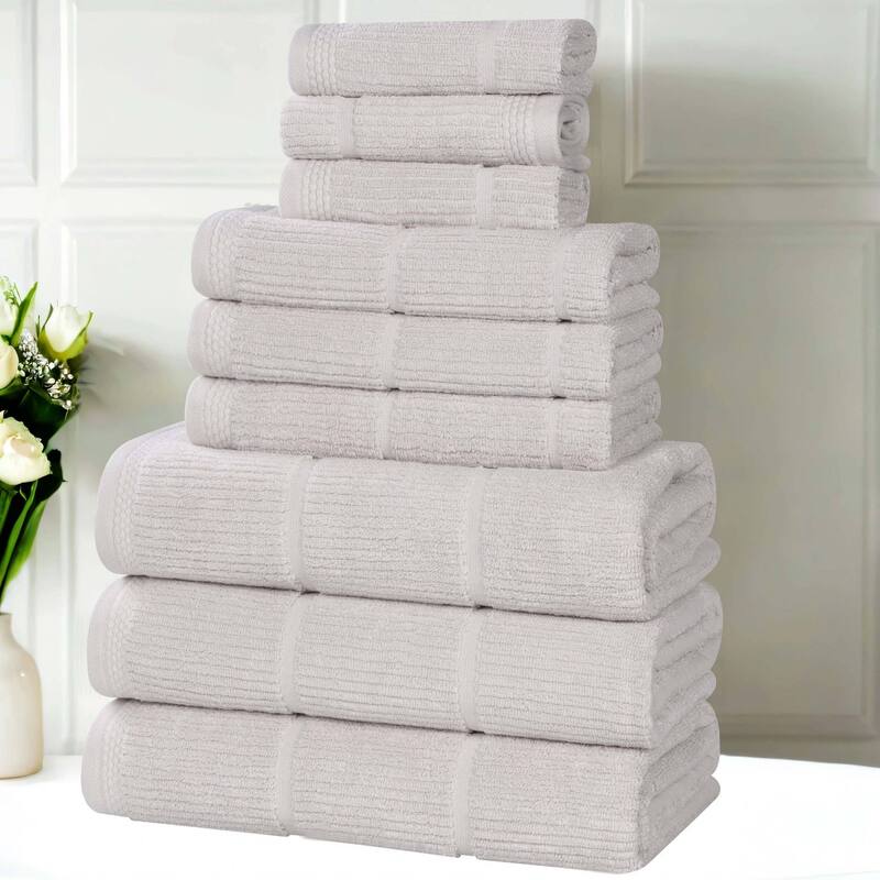 Superior Milo Smart Twist Viscose Cotton Blend 9 Piece Towel Set - Silver