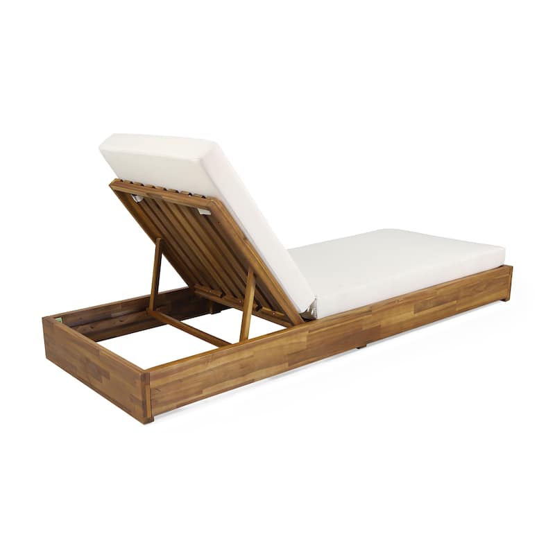 Ian Outdoor Acacia Wood Chaise Lounge with Cushion by Christopher Knight Home