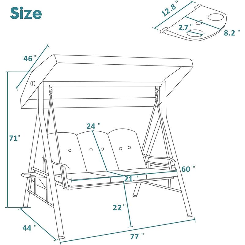 MCombo 3 Seat Patio Swings with Canopy, Adjustable Canopy Swing Sets for Backyard, Poolside, Balcony 4092