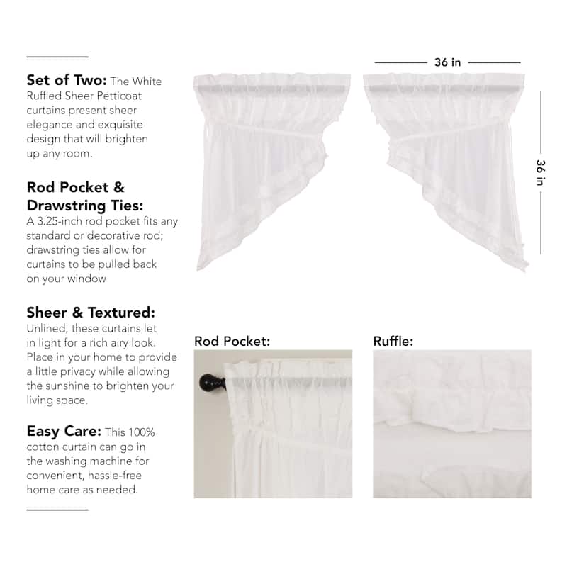 White Ruffled Sheer Petticoat Prairie Swag Set of 2 36x36x18 - Prairie Swag 36x36x18