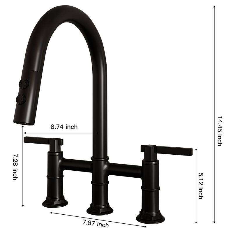 Modern Double Handle 3-Holes Deck Mount Bridge Kitchen Faucet