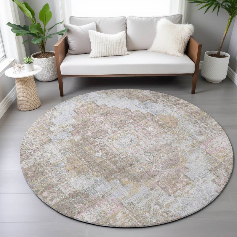 Machine Washable Indoor/Outdoor Traditional Global Chantille Rug