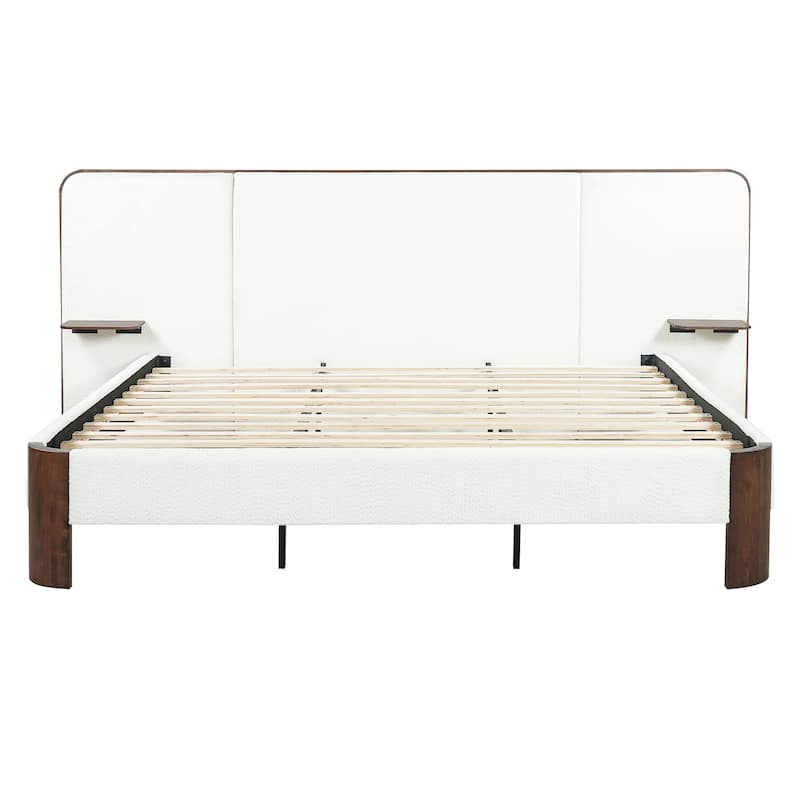 Christopher Knight Home - Modern Boucle Upholstered Platform Bed with Built-In Floating Shelves