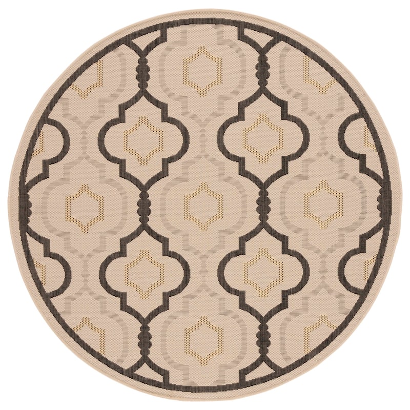 SAFAVIEH Courtyard Oyvor Indoor/ Outdoor Waterproof Patio Backyard Rug - 5'3" Round - Beige/Black