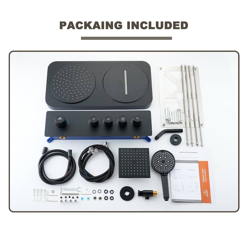 7-Spray Thermostatic 22.5"x 11.2" Rainfall Ceiling and 6" Wall Mount Dual Shower Head with Handheld Spray in Matte Black