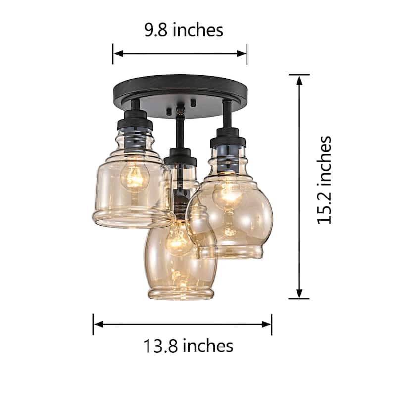 Mariana 3-Light Flush Mount with Cognac Glass Shade