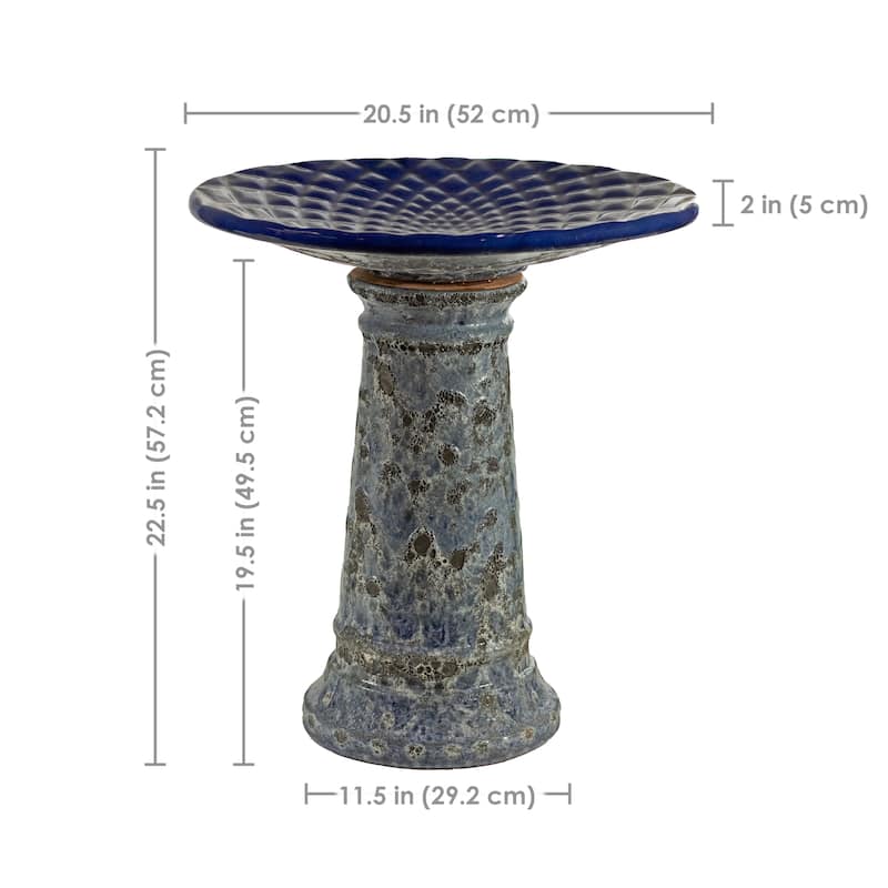 Rennes Outdoor Ceramic Bird Bat - Blue Lava Finish - 22.5" H
