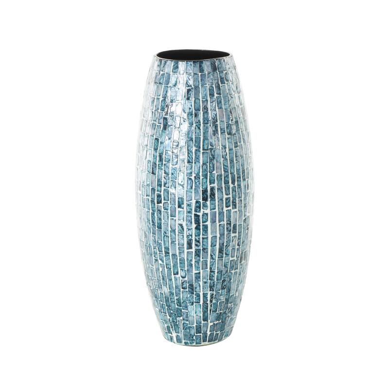 Mother of Pearl Shell Handmade Mosaic Inspired Vase - Blue - Roche River Decor - 8"W x 8"L x 19"H