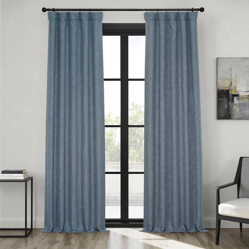 Exclusive Fabrics Textured Faux Linen Room Darkening Curtains for Bedroom & Living Room Curtains (1 Panel) - 50 x 84 - Reverie Blue
