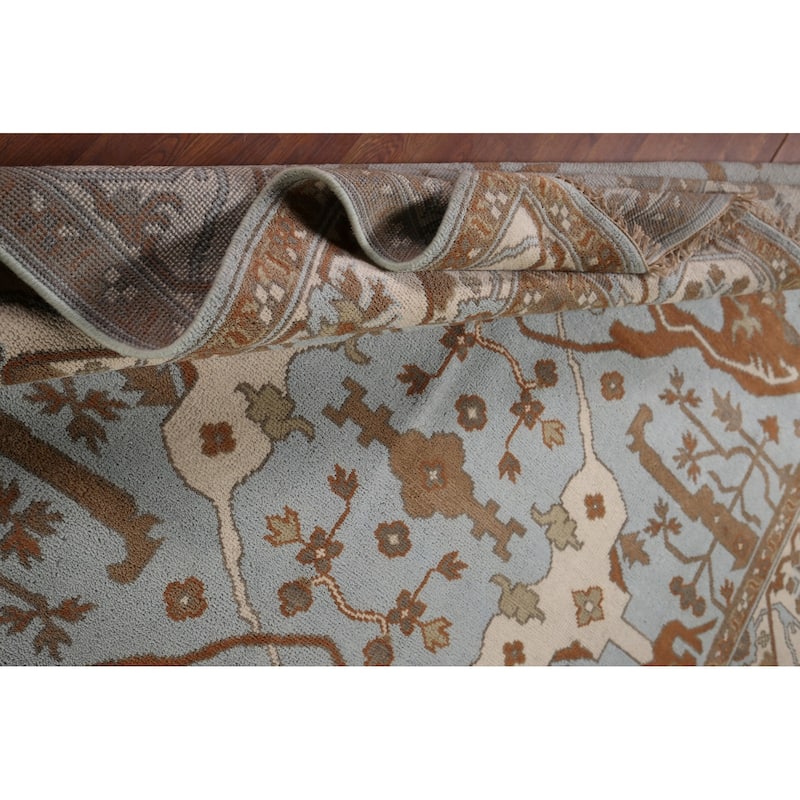 Light Blue Oushak Indian Area Rug Hand-Knotted Wool Carpet - 8'1"x 9'11"