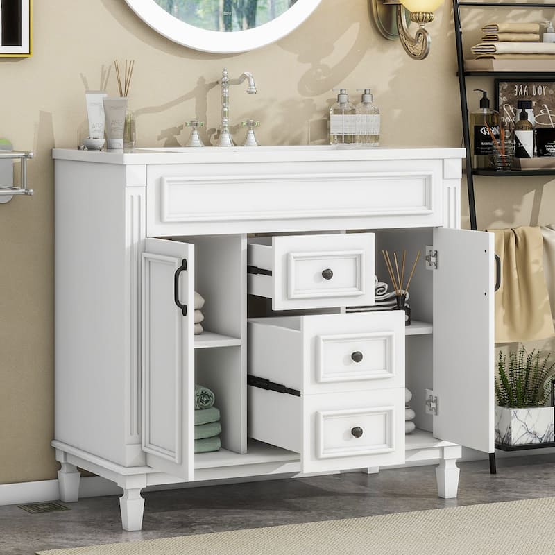 36'' Freestanding Bathroom Vanity with Integrated Ceramic Sink and Drawers