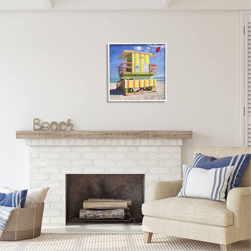 Stupell Yellow Summer Beach Hut Framed Giclee Art Design by LSR Design Studio
