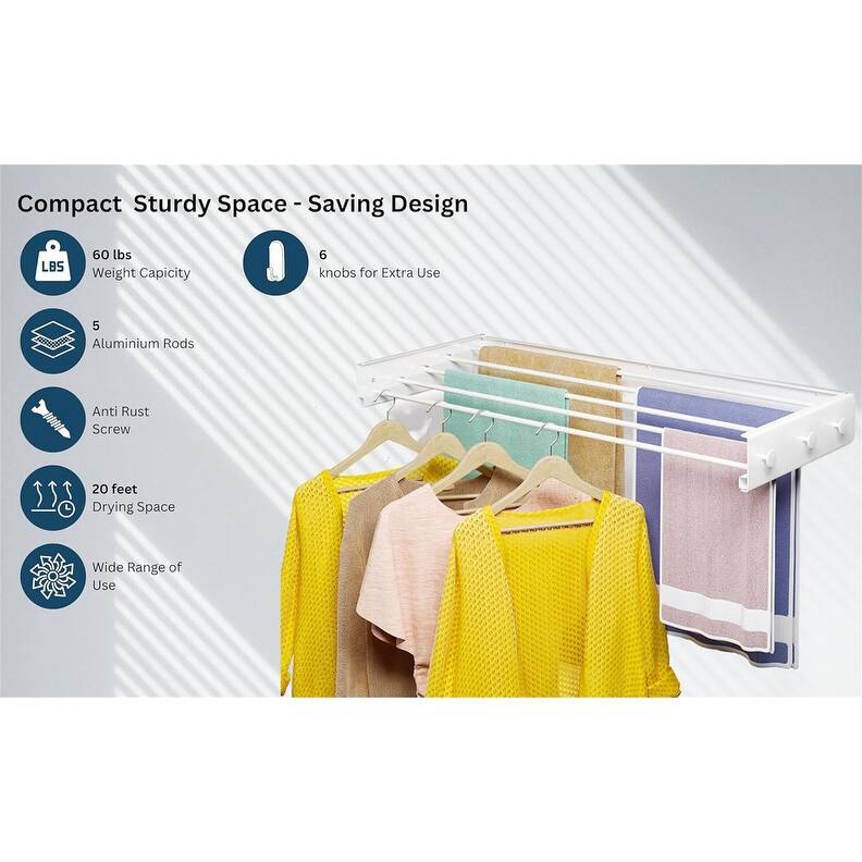 Foldable Wall Mounted Drying Rack - 31.5", 60 lbs
