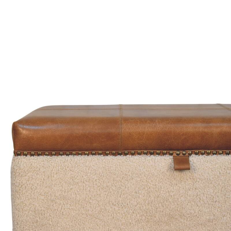 Artisan Furniture Solid Wood Boucle Lid- up Storage Ottoman