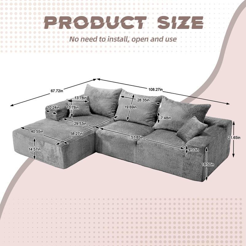 Stylish L-Shaped Sofa,Soft Fabric,Deep Seat and No Assembly