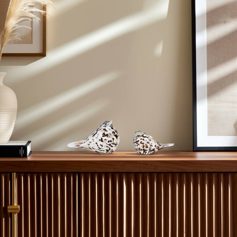 Glass Noreen Artisan Blown Bird Figurines (Set of 2) - 5" & 4" Ivory - 8" x 4" x 5"