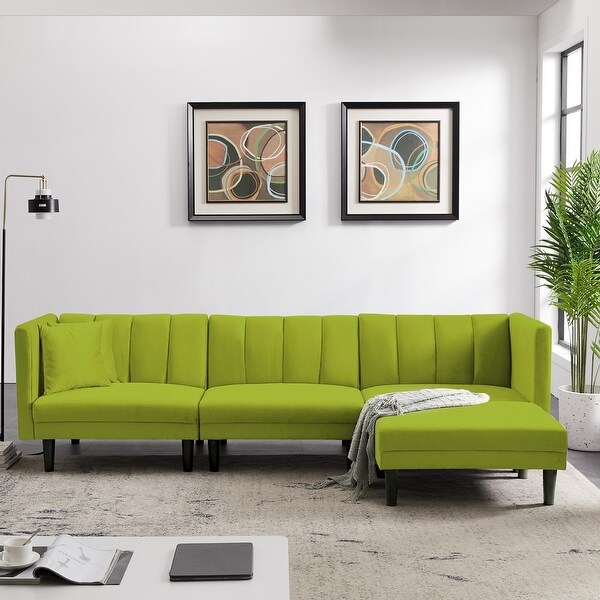 Reversible Sectional Sofa Sleeper with 2 Pillows Light Green