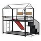 preview thumbnail 20 of 22, Twin Over Twin Metal Bunk Bed, Creativity Kids Bed Metal Platform Bed Frame Housebed with Slide and Storage Stair for Boys Girls