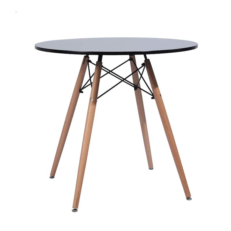HomeRoots 32" Black and Natural Wood Round Top Dining Table - 31.50 in. x 29.50 in. x 31.50 in.