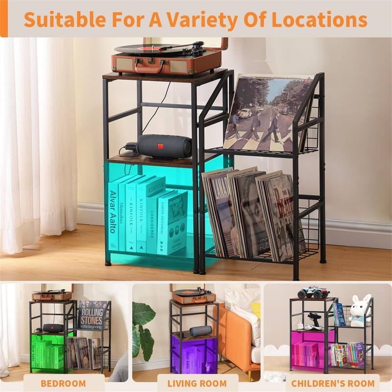 Record Player Stand With Vinyl Storage - 11.8"D x 15.3"W x 29.1"H