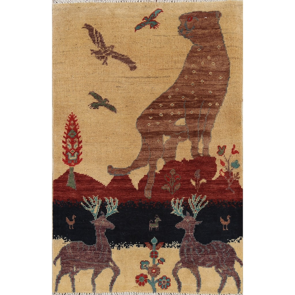 Animals Design Kazak Accent Rug Hand-Knotted Traditional Wool Carpet - 2'1"x 2'10"