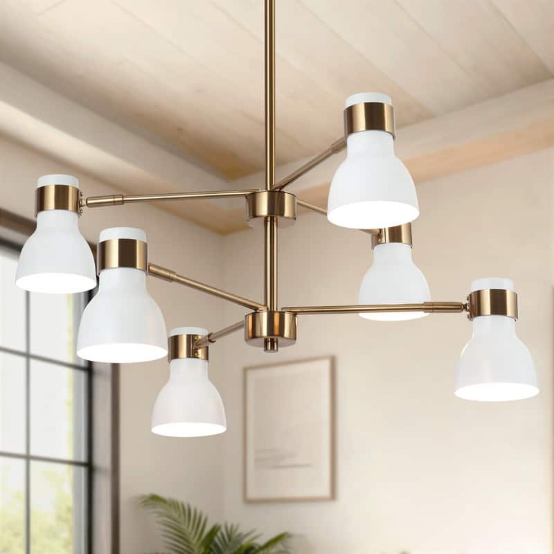 Modern 6-Light White Gold Chandelier Farmhouse Metal Pendant Lights for Dining Room - 24.5 "