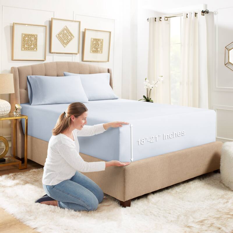 Empyrean Bedding Ultra Soft Microfiber 3 Piece Bed Sheet Set - Extra Deep Pocket Fitted Sheet with 2 Pillowcases - California King - Ice Blue