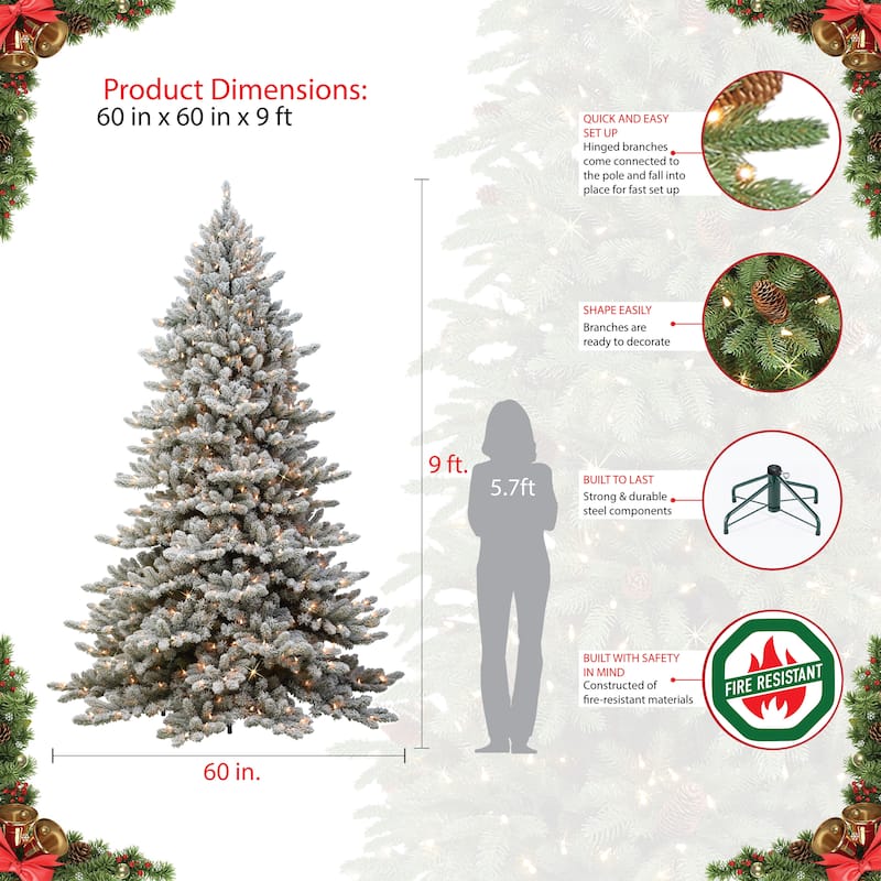 Puleo International Pre-Lit 9' Flocked Royal Majestic Spruce Artificial Christmas Tree