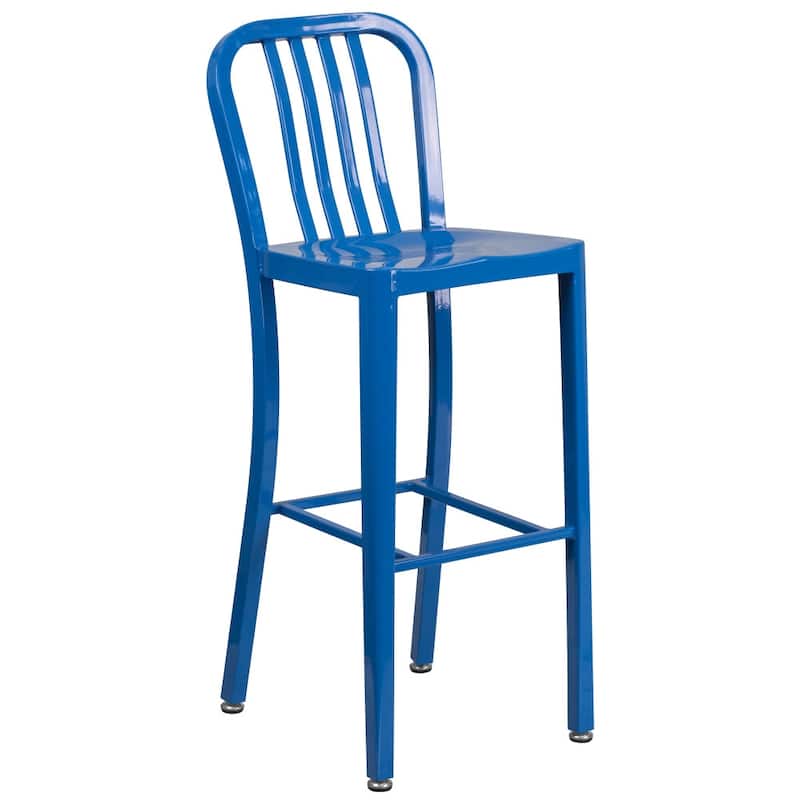 30'' High Metal Indoor-Outdoor Barstool with Vertical Slat Back