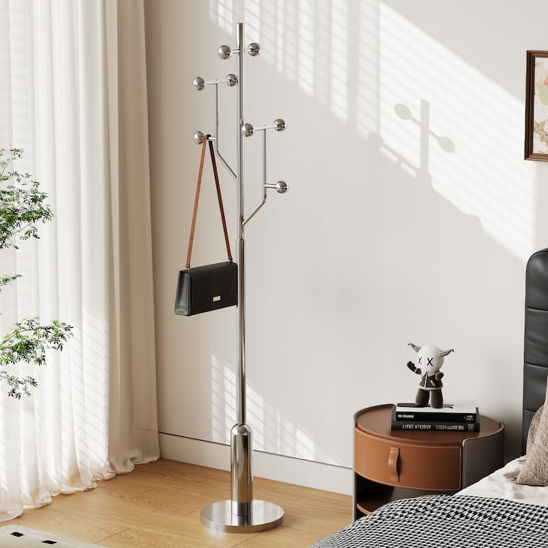 Stainless Steel Freestanding Coat Rack, Heavy Duty Metal Coat Tree - 70.9"H x 16.9"W(top) x 12.6"Dia(base)
