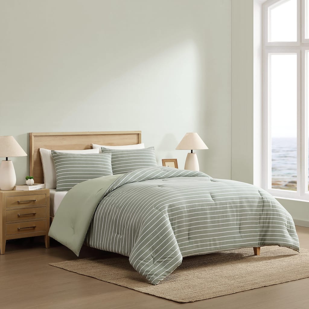 Nautica Park Stripe Reversible Green Comforter Set