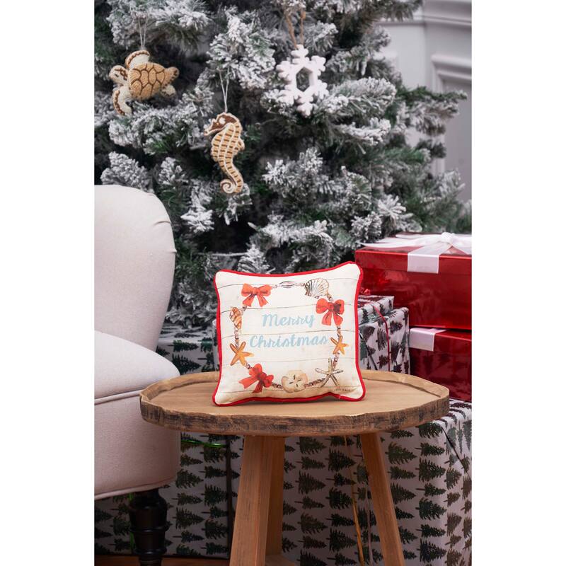 Merry Christmas Shell Wreath Printed & Woven Petite Pillow