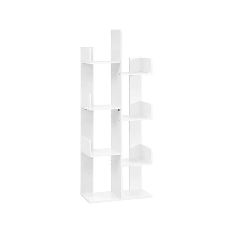 Brown Wooden Tree-Shaped Bookshelf with 8-Tier Storage Shelves and Modern Space-Saving Design - 19.7”L x 9.8”W x 55.1”H - White