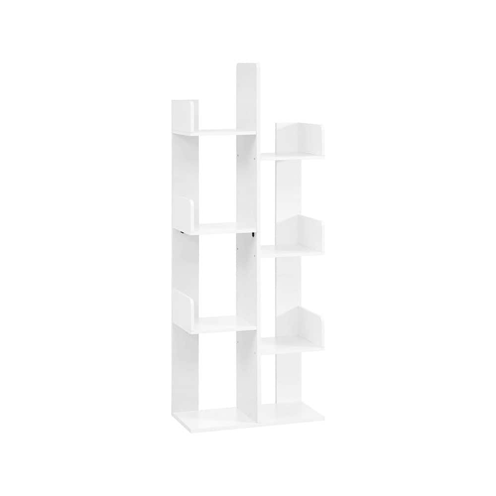 Brown Wooden Tree-Shaped Bookshelf with 8-Tier Storage Shelves and Modern Space-Saving Design - 19.7”L x 9.8”W x 55.1”H