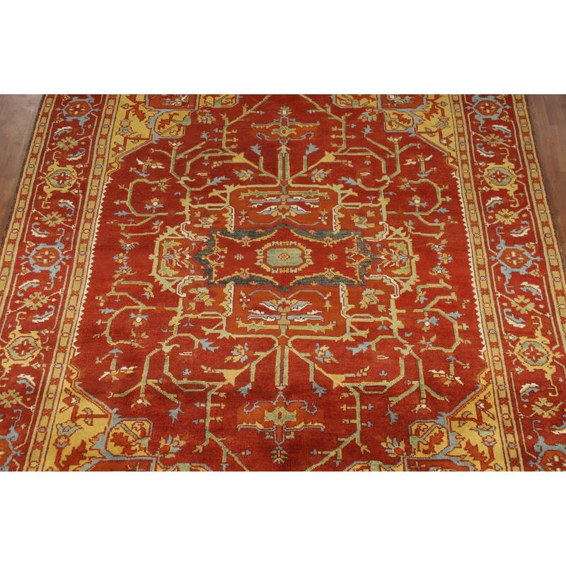 Red Medallion Heriz Serapi Indian Area Rug Hand-Knotted Wool Carpet - 8'8" x 11'9"