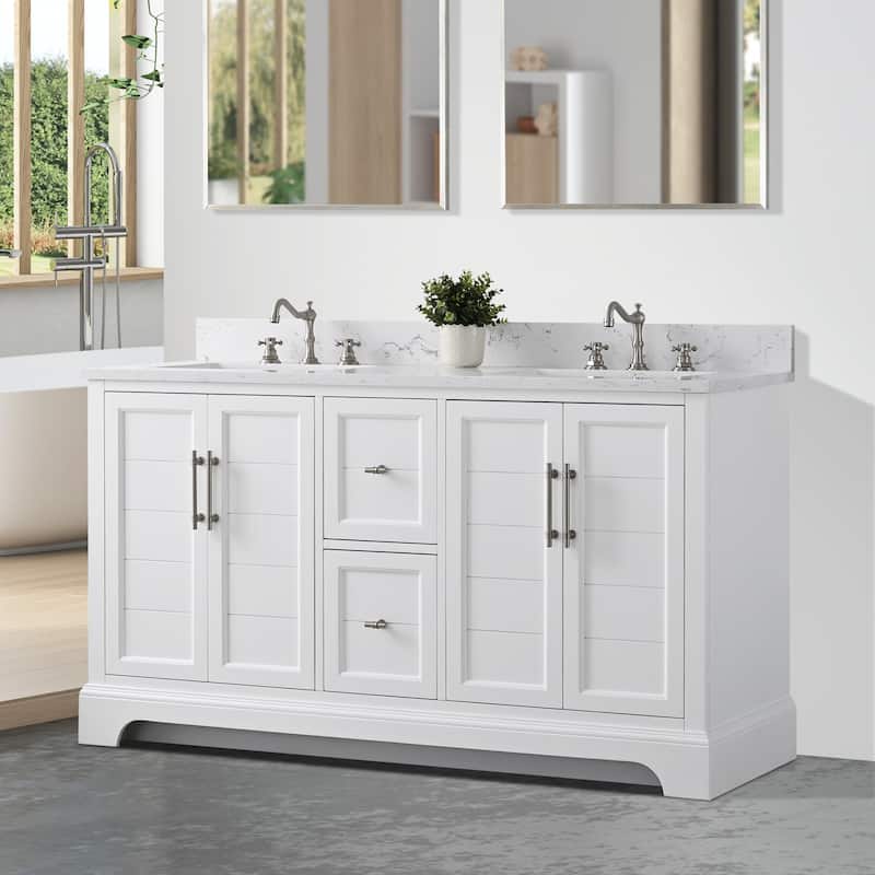 Vanity Art 60" Double Sink Bathroom Vanity with Top & Backsplash