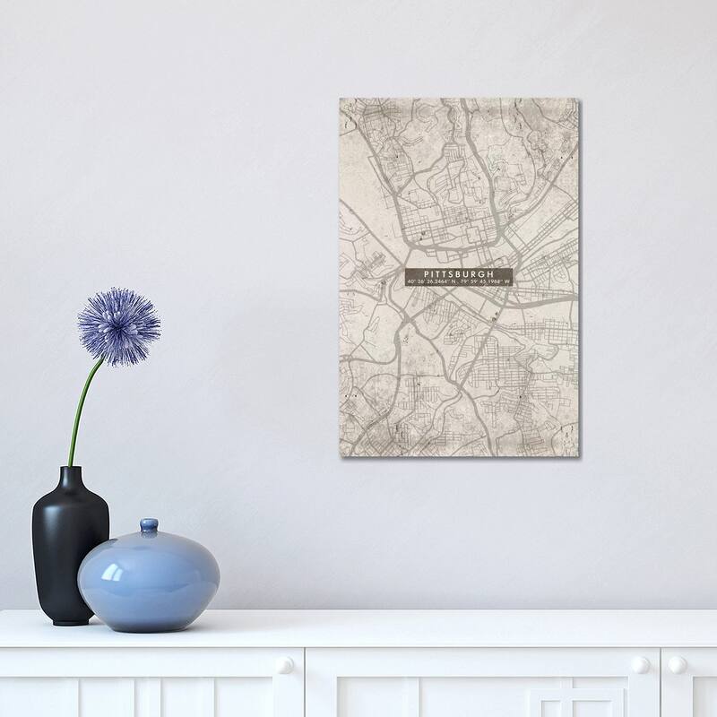 iCanvas "Pittsburgh City Map Abstract" by WallDecorAddict Canvas Print - 18x12x1.5