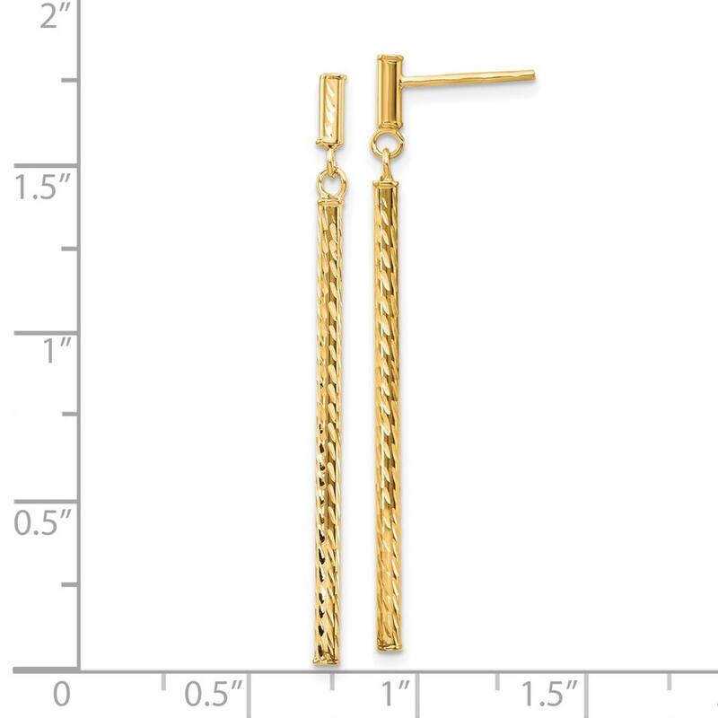 Curata 10k Yellow Gold Polished Sparkle Cut Bar Guardian Angel Post Earrings - 55x2mm
