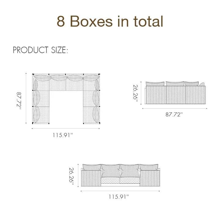 PURPLE LEAF Santorini U-Shaped 8 / 10/ 13 Piece Khaki Sofa with Ottoman and Cushion for Garden Outdoor Patio Conversation Set