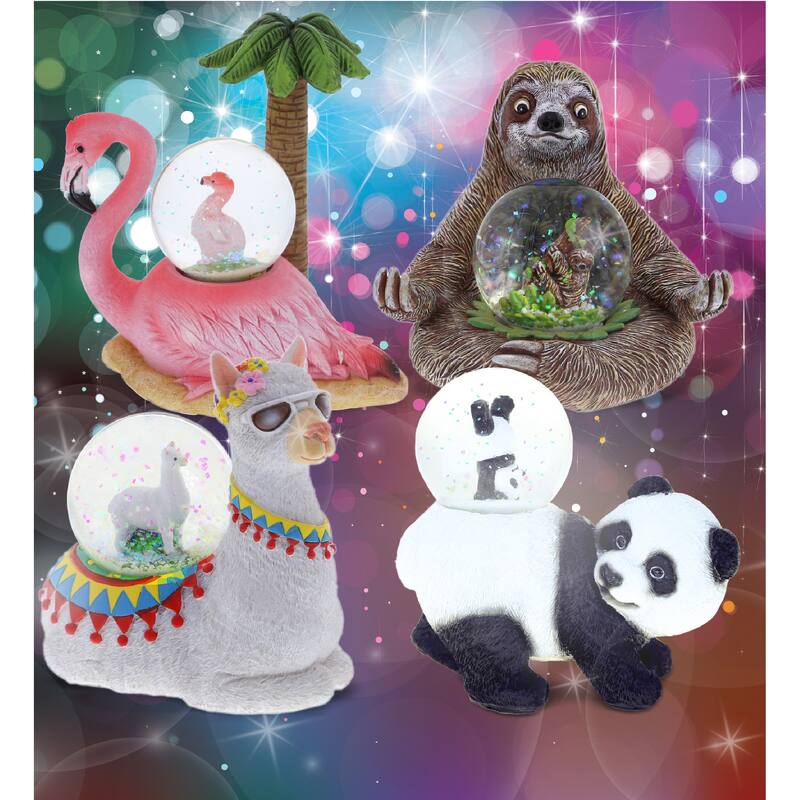 CoTa Global Sloth, Llama, Flamingo, Panda Snow Globe Set of 4 - 45mm