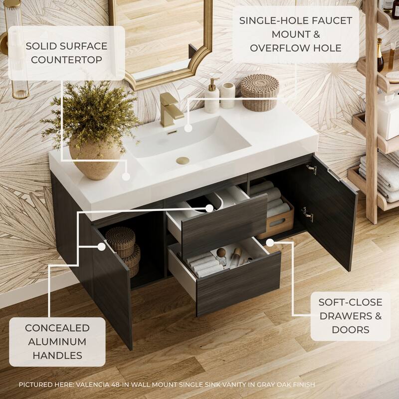 Fresca Senza 48" Wall Mounted / Floating Single Vanity Set with Wood