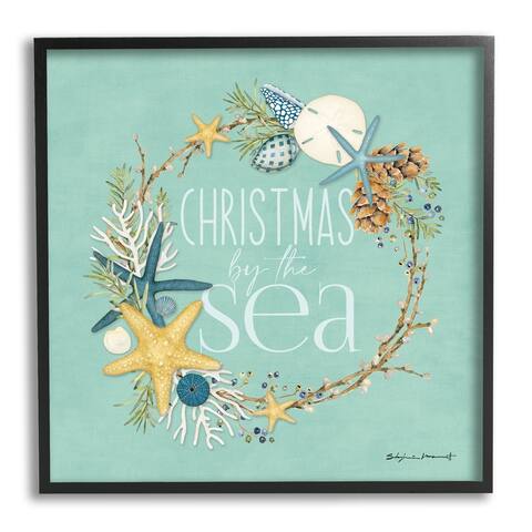 Stupell Industries Christmas By The Sea Wreath Framed Giclee Art by Stephanie Workman Marrott