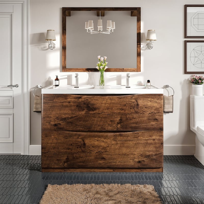 Smile 48"W Rosewood DS Bath Vanity with Acrylic Top and Integrated Sinks