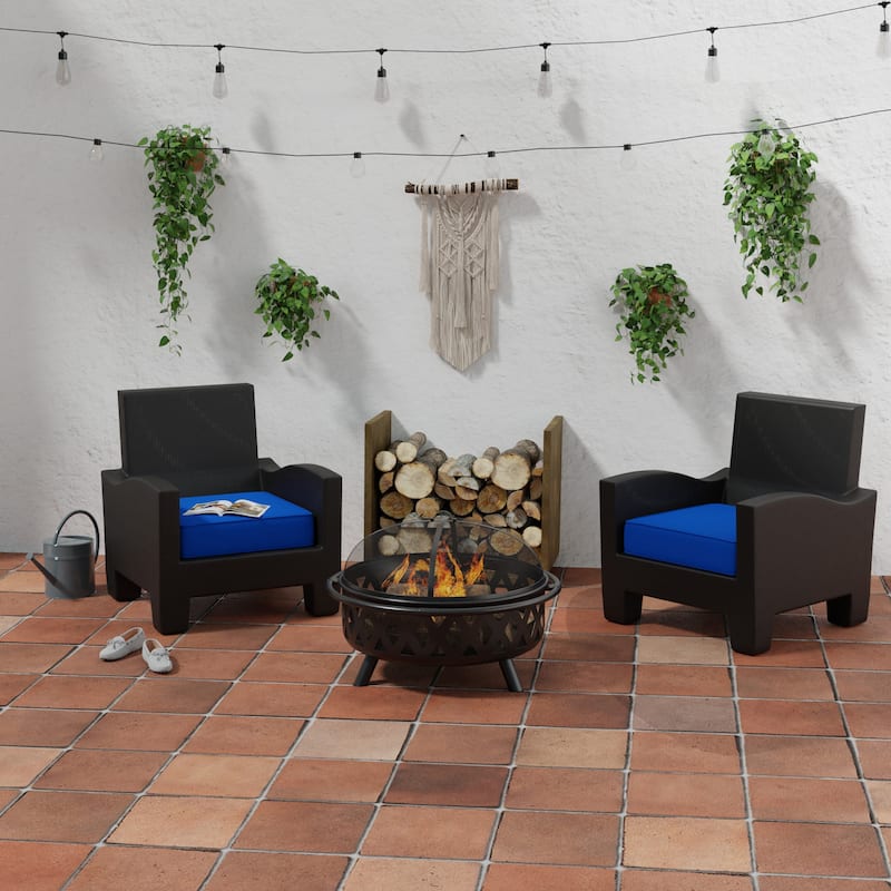 Sunbrella 23" x 22" Blue Solid Outdoor Deep Seat Cushion with Ties and Welt - 21.5'' L x 22.5'' W x 4'' H