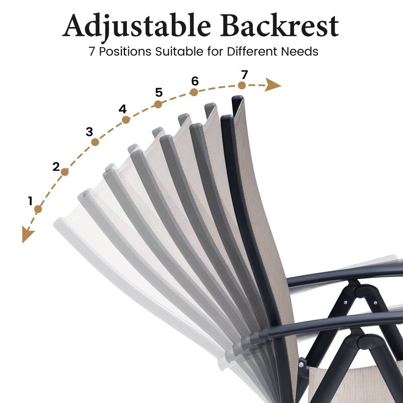 7-Piece Outdoor Dining Set Rectangle Patio Dining Table and Folding Adjustable Dining Chairs